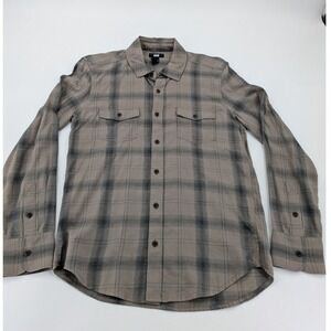 PAIGE Mens Everett Flannel Shirt Size Small Oak Sky Blue Grey Long Sleeve Pocket